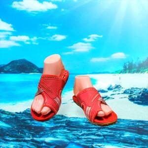New red textile sandals, size 36
